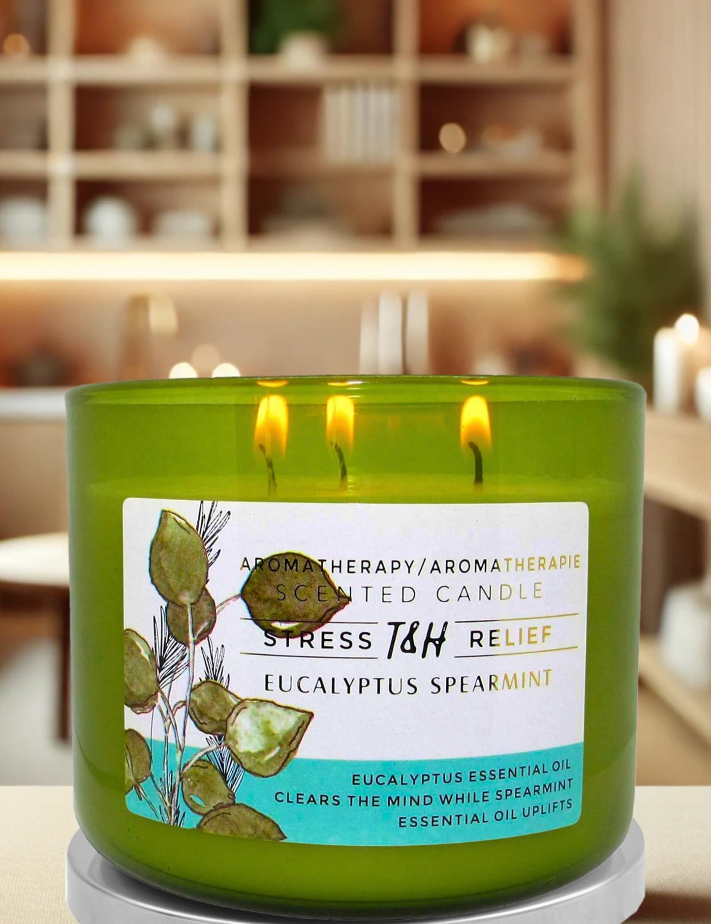 Eucalyptus Spearmint 3-Wick Soy Candle – 15.8 oz Aromatherapy Candle