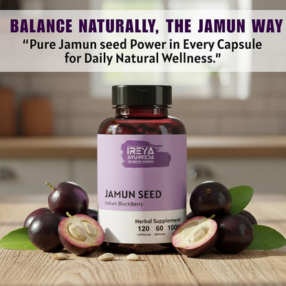 Ireya Ayurveda Jamun Seed 1000mg (120 Capsules) – Organic Indian Blackberry (Eugenia jambolana) – 60-Day Supply