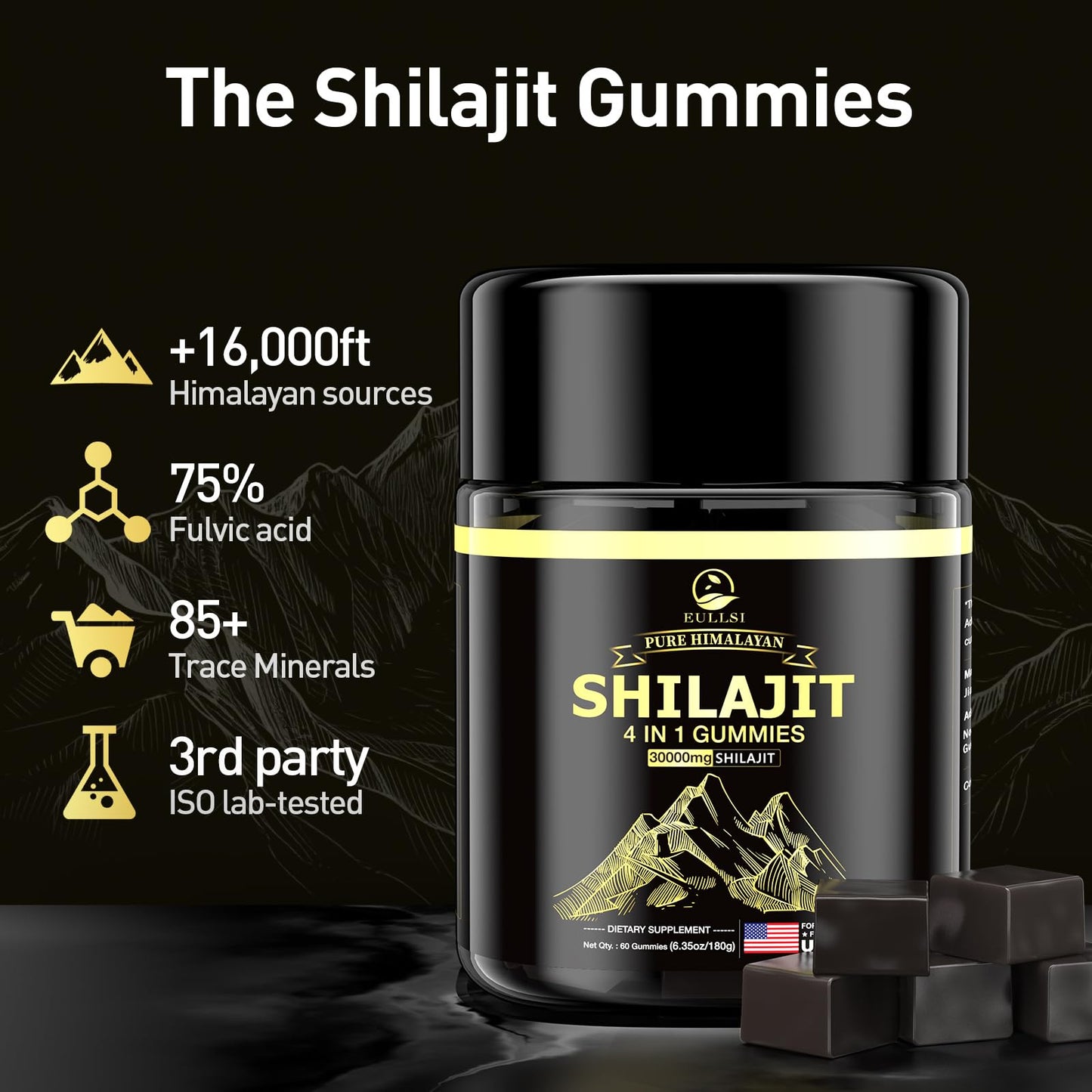 Eullsi Shilajit Gummies + Ashwagandha – 60 Count, Vegan & Non-GMO