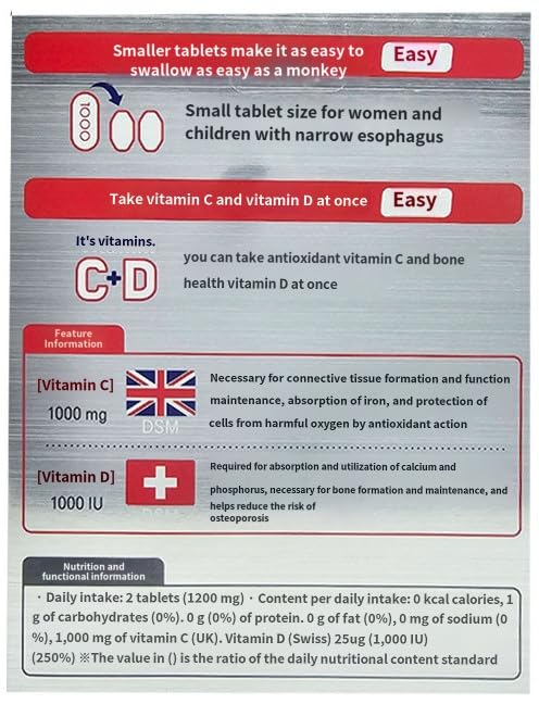 Generic Korea Eundan Vitamin C 1000 Easy+Vitamin D – 120 Tablets | 100% British Vitamin C (DSM)
