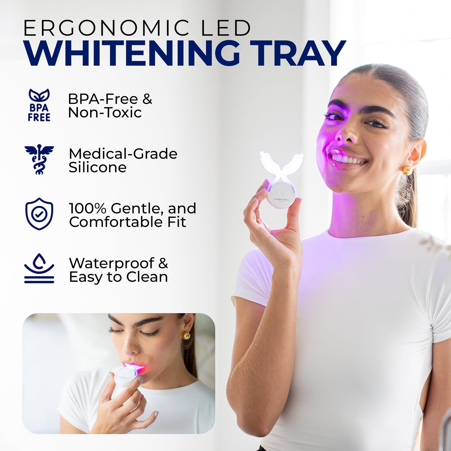Euphauria Home Teeth Whitening Kit with LED Light - 3 Gel Pens, No Sensitivity