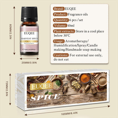 EUQEE 6PCS Spice Autumn Fragrance Oils Set | 6x10ml for Candles & Diffusers