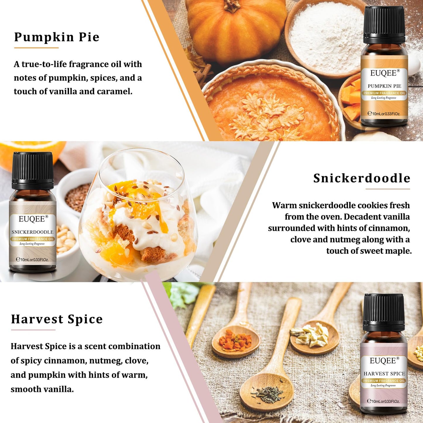 EUQEE 6PCS Spice Autumn Fragrance Oils Set | 6x10ml for Candles & Diffusers