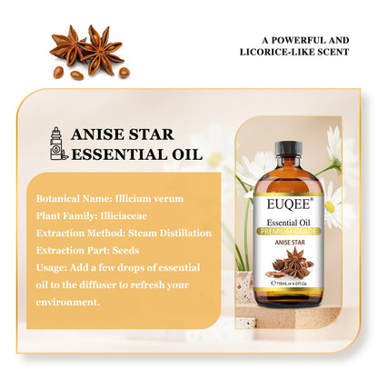 EUQEE Anise Star Essential Oil 4oz / 118ml – Pure & Premium Fragrance with Glass Dropper