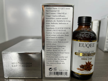EUQEE Anise Star Essential Oil 4oz / 118ml – Pure & Premium Fragrance with Glass Dropper