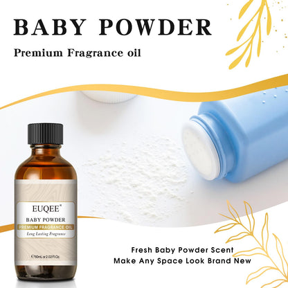 EUQEE Baby Powder Fragrance Oil 60ml with Glass Dropper – Premium Fragrance for Aromatherapy, Candles & DIY Bath Bombs (2.02 Fl oz)