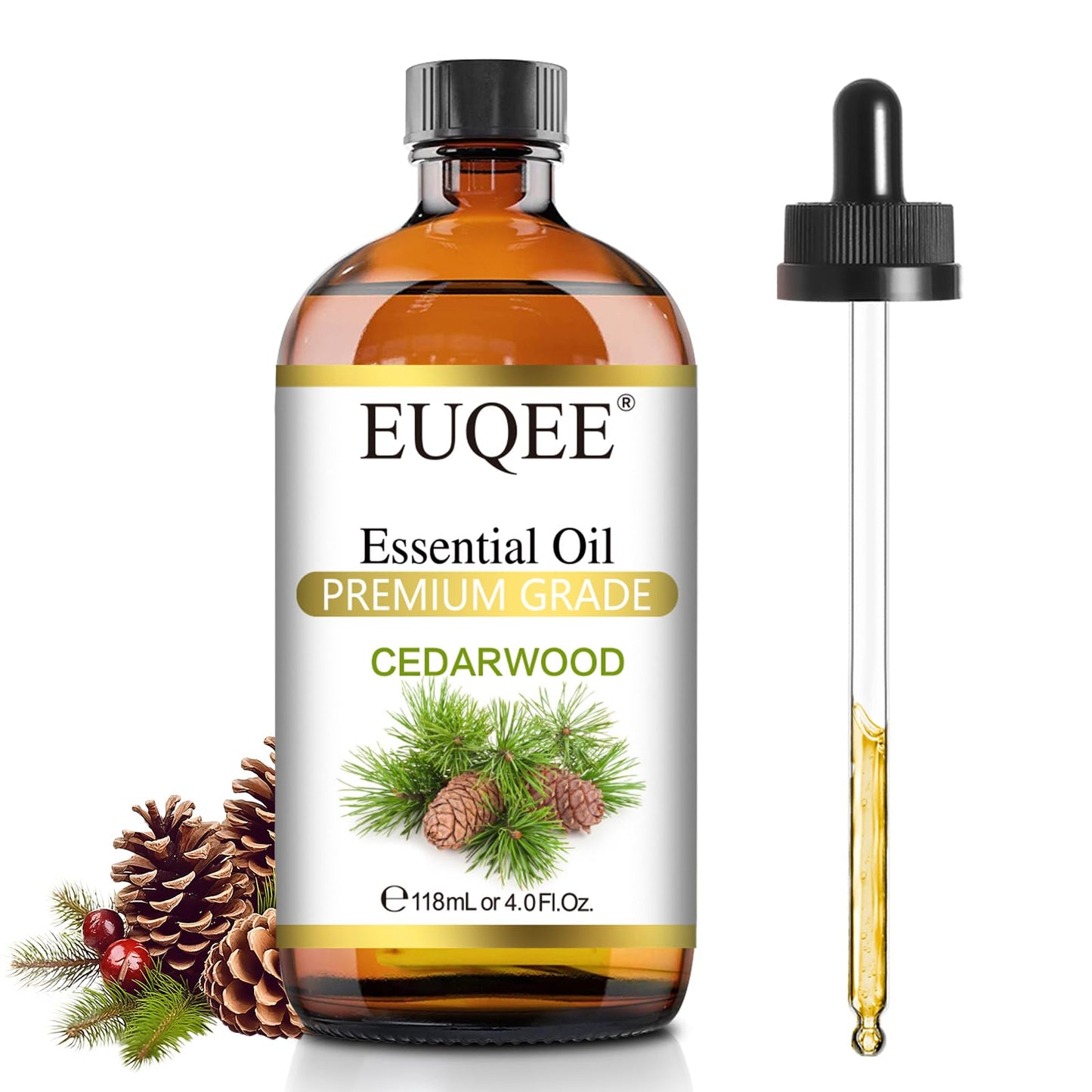 EUQEE Cedarwood Essential Oil with Glass Dropper, 118mL Natural Cedarwood Oil Premium Essential Oil for Diffuser, Humidifier(4fl.oz)