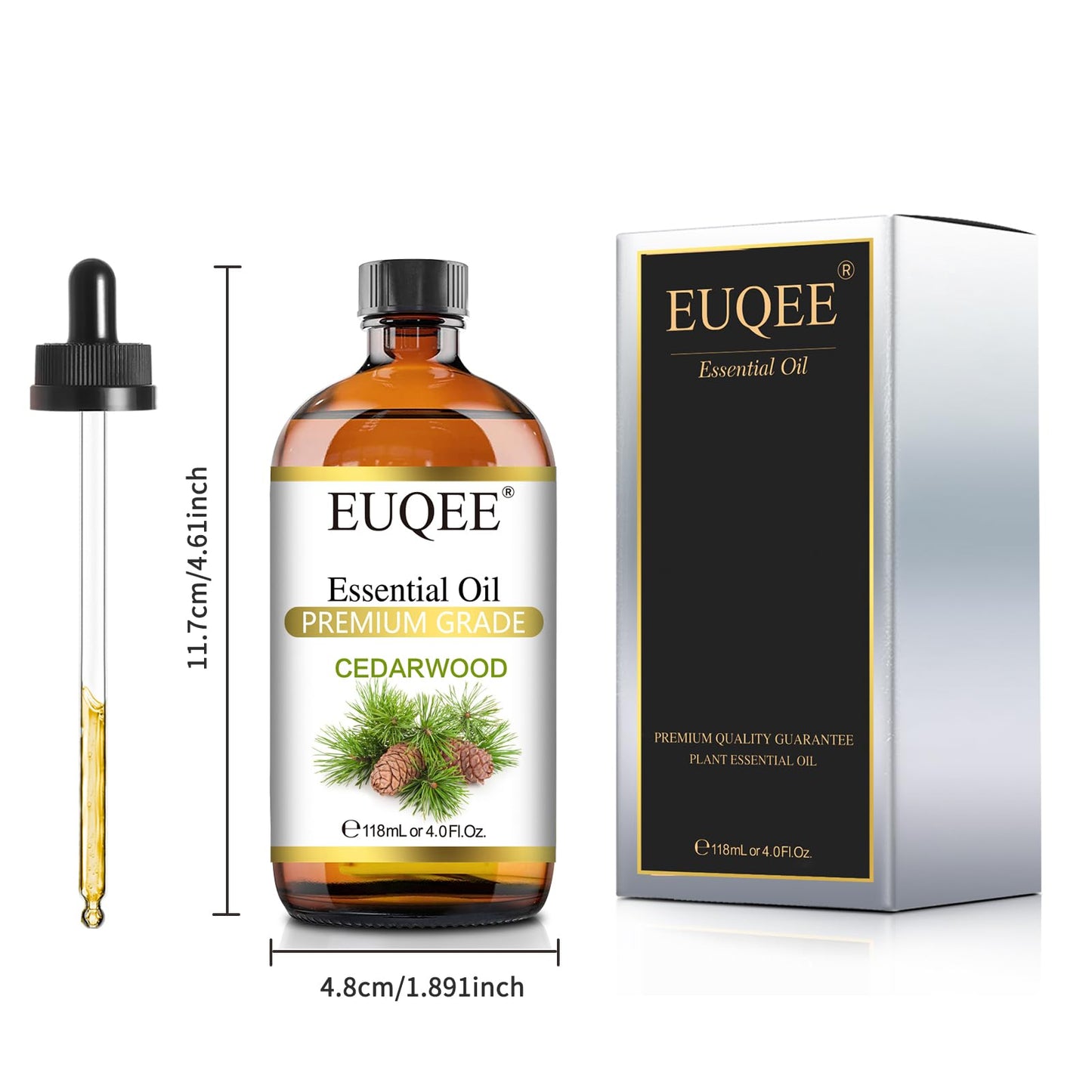 EUQEE Cedarwood Essential Oil with Glass Dropper, 118mL Natural Cedarwood Oil Premium Essential Oil for Diffuser, Humidifier(4fl.oz)