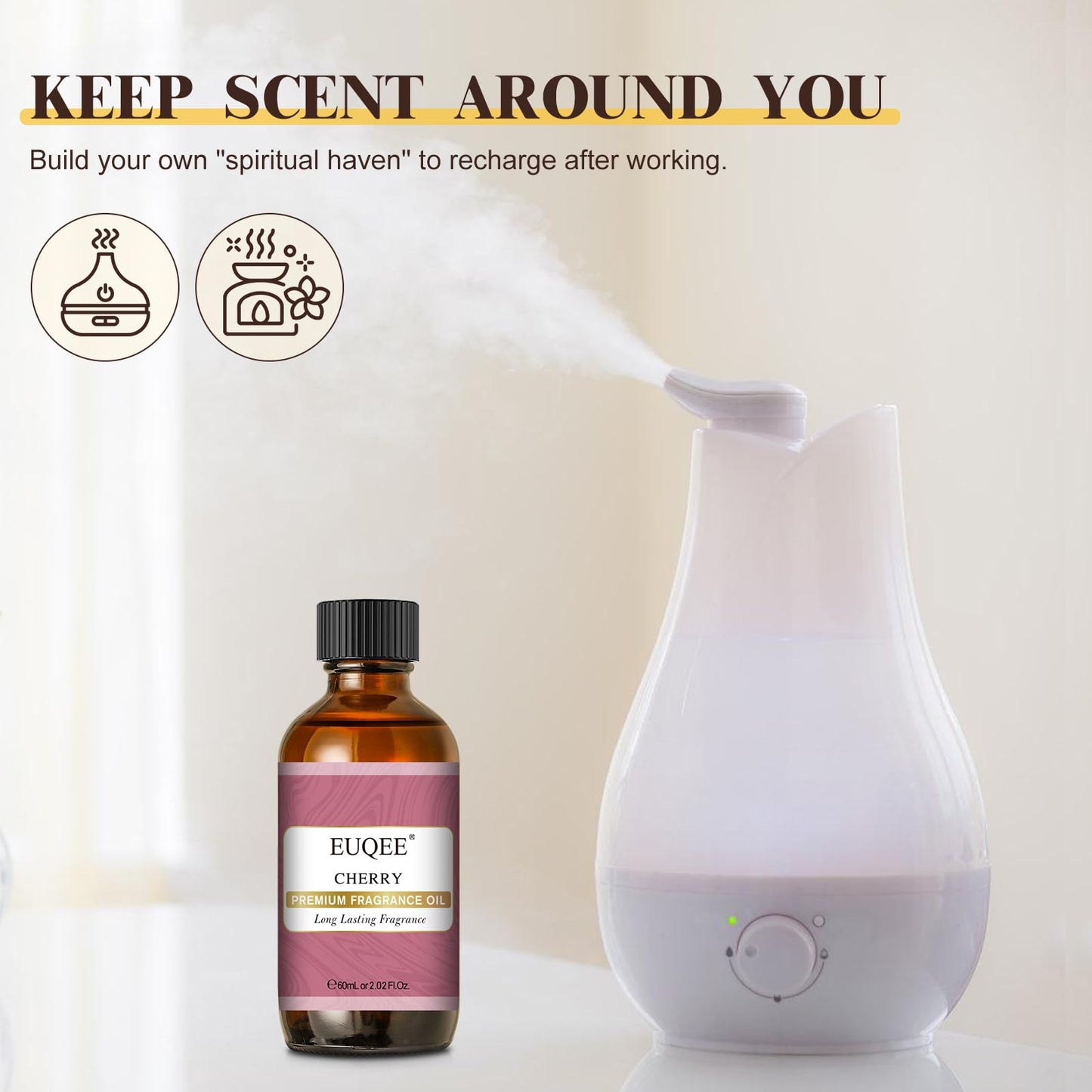 Cherry Fragrance Oil 60ml | EUQEE Premium Essential Oil with Glass Dropper for Diffusers, Candles & Soaps