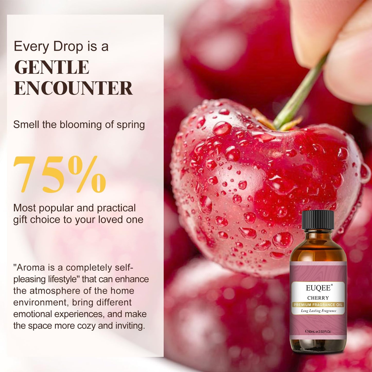 Cherry Fragrance Oil 60ml | EUQEE Premium Essential Oil with Glass Dropper for Diffusers, Candles & Soaps