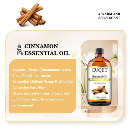 EUQEE Cinnamon Essential Oil 118ml – Pure Essential Oil for Diffuser, Aromatherapy & DIY Projects (4 Fl Oz)