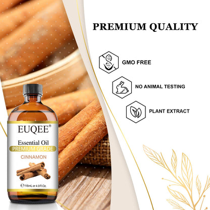 EUQEE Cinnamon Essential Oil 118ml – Pure Essential Oil for Diffuser, Aromatherapy & DIY Projects (4 Fl Oz)