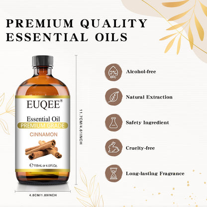 EUQEE Cinnamon Essential Oil 118ml – Pure Essential Oil for Diffuser, Aromatherapy & DIY Projects (4 Fl Oz)