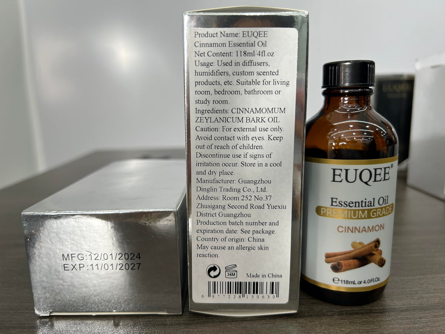 EUQEE Cinnamon Essential Oil 118ml – Pure Essential Oil for Diffuser, Aromatherapy & DIY Projects (4 Fl Oz)