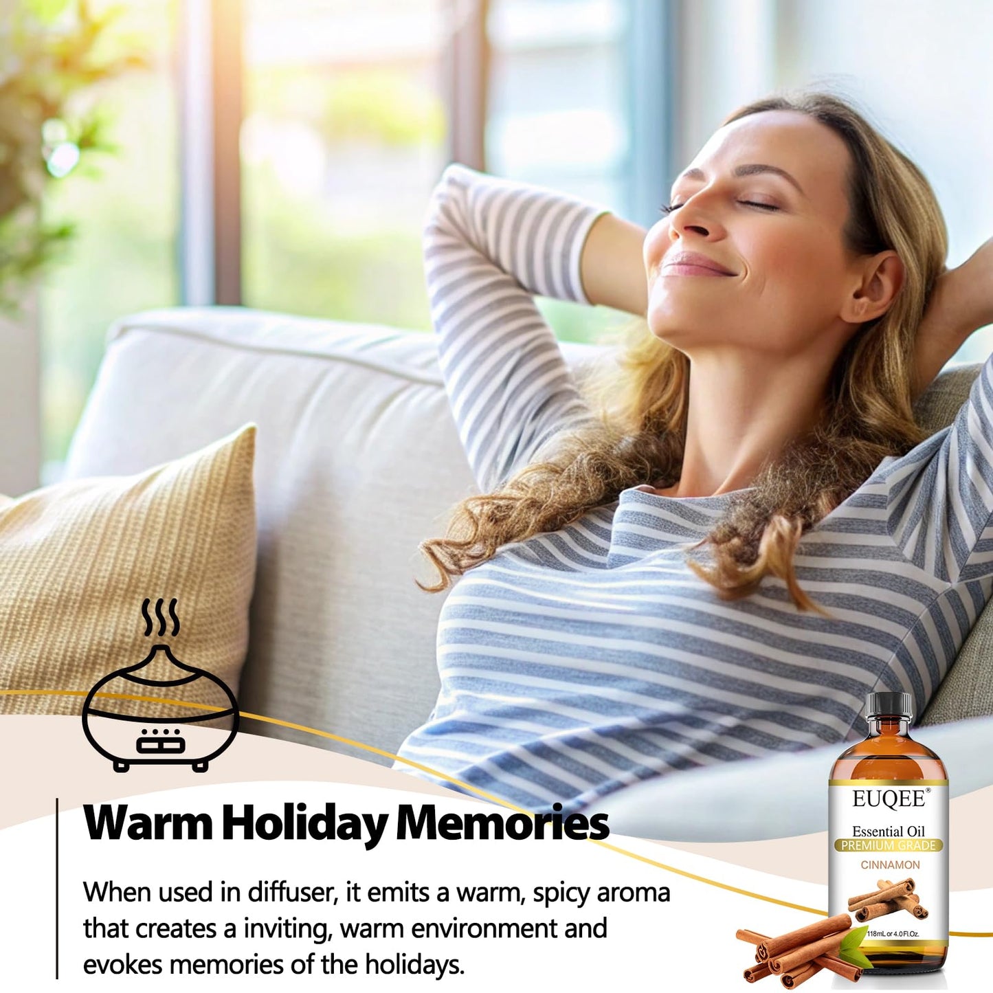 EUQEE Cinnamon Essential Oil 118ml (4 Fl Oz) – Diffuser, Aromatherapy, DIY Soap & Candle Making