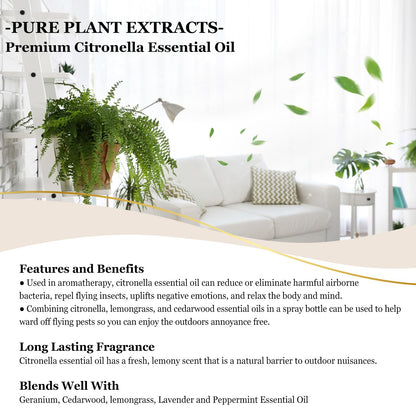 EUQEE Citronella Essential Oil – 118ml Gift Box with Glass Dropper