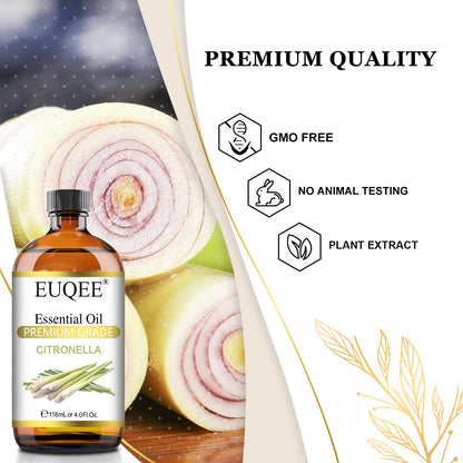 EUQEE Citronella Essential Oil – 118ml Gift Box with Glass Dropper