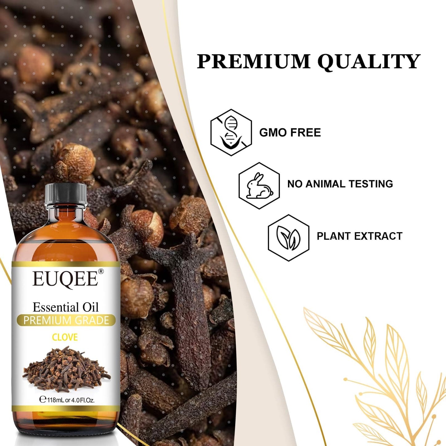 EUQEE Clove Essential Oil – 4 oz / 118 ml with Glass Dropper | Premium Clove Bud Oil