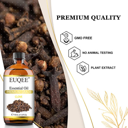 EUQEE Clove Essential Oil – 4 oz / 118 ml with Glass Dropper | Premium Clove Bud Oil