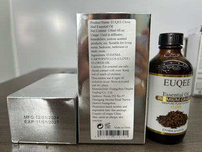 EUQEE Clove Essential Oil – 4 oz / 118 ml with Glass Dropper | Premium Clove Bud Oil