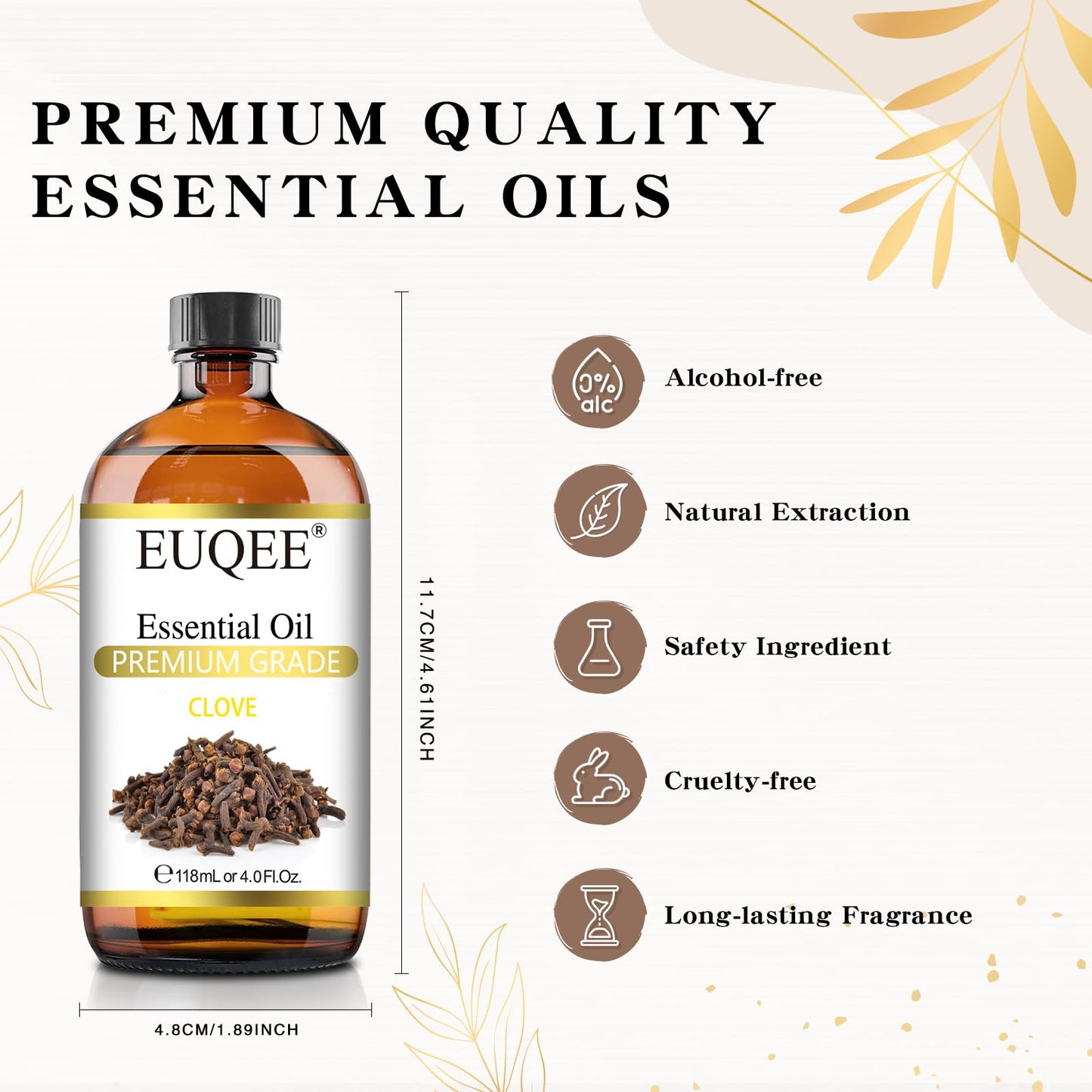 EUQEE Clove Essential Oil – 4 oz / 118 ml with Glass Dropper | Premium Clove Bud Oil