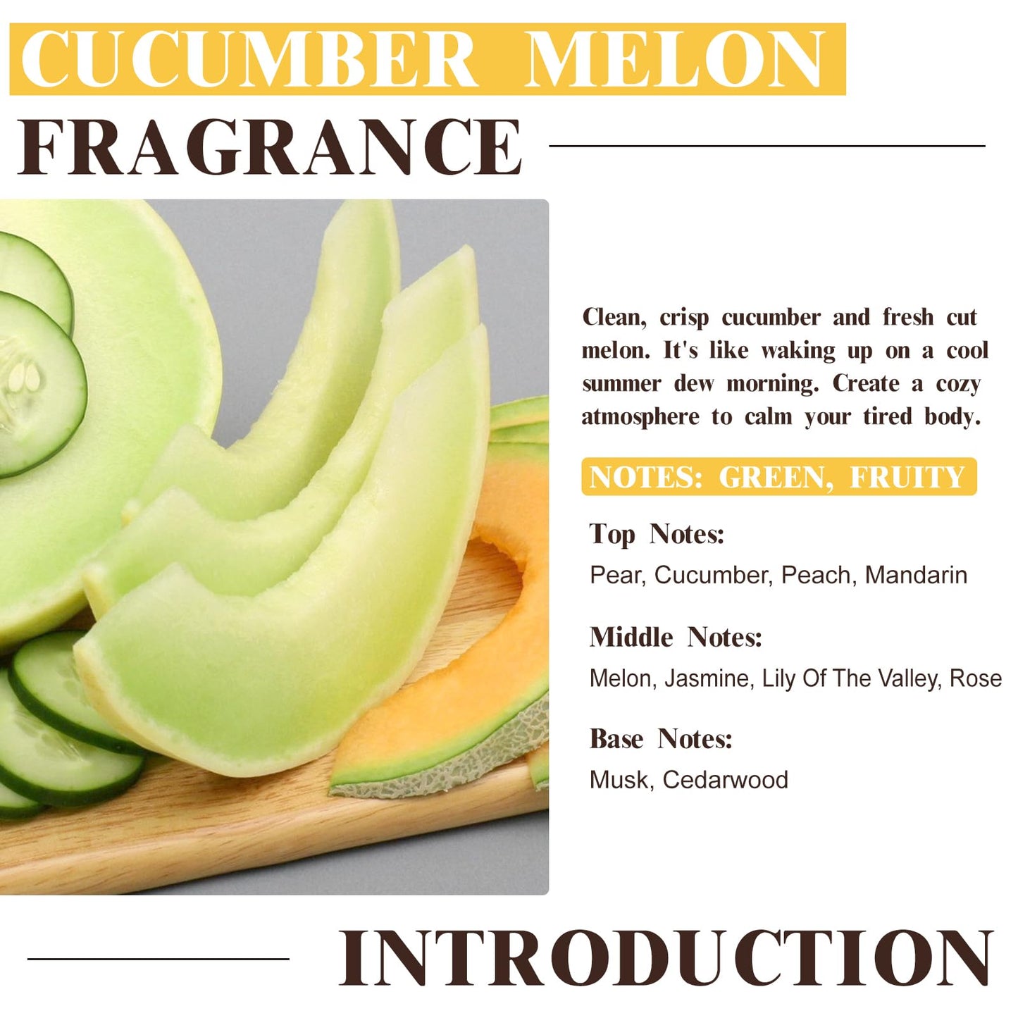 EUQEE Cucumber Melon Fragrance Oil – Premium 60ml (2.02 Fl oz) with Glass Dropper | Diffuser, Soap & Candle Making