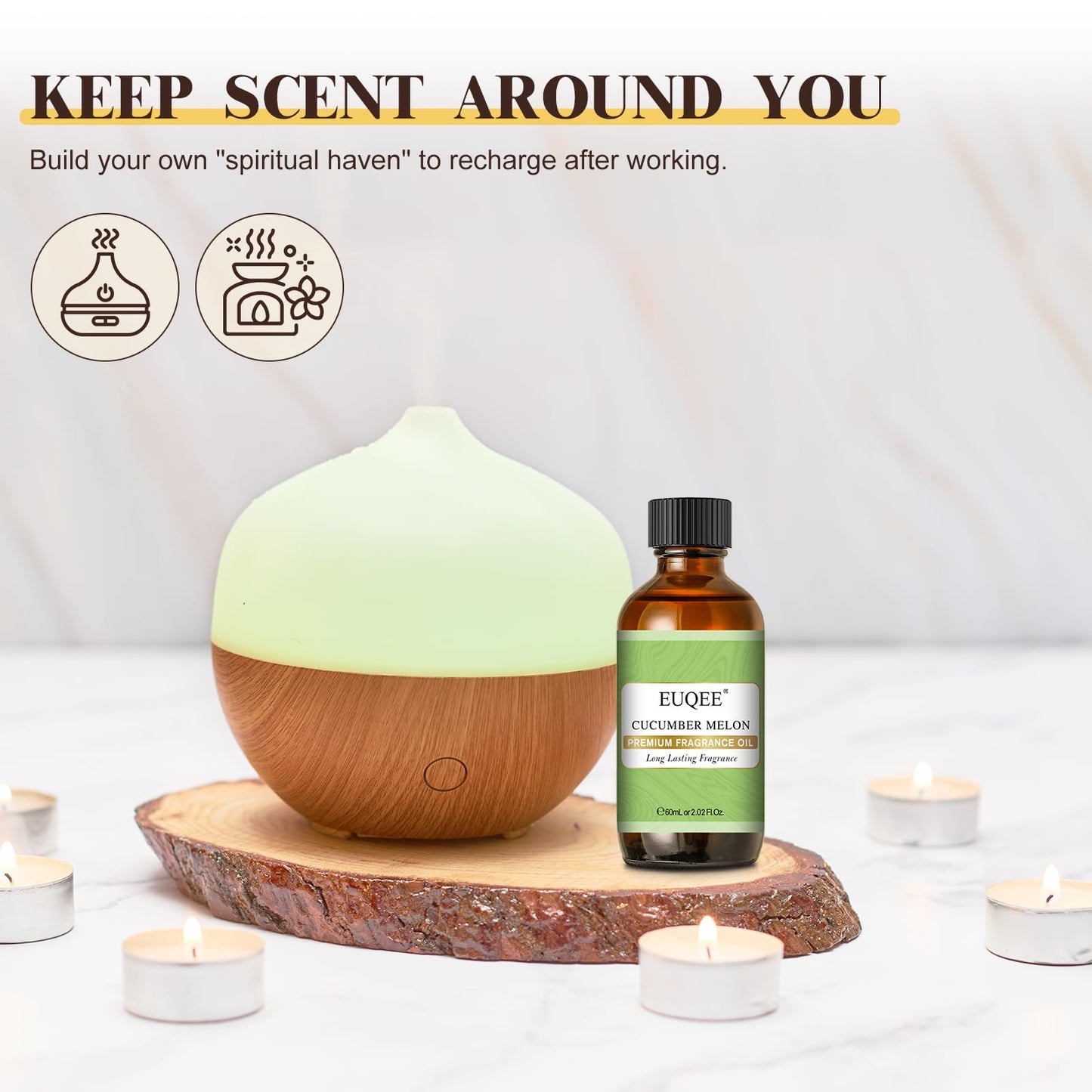 EUQEE Cucumber Melon Fragrance Oil – Premium 60ml (2.02 Fl oz) with Glass Dropper | Diffuser, Soap & Candle Making