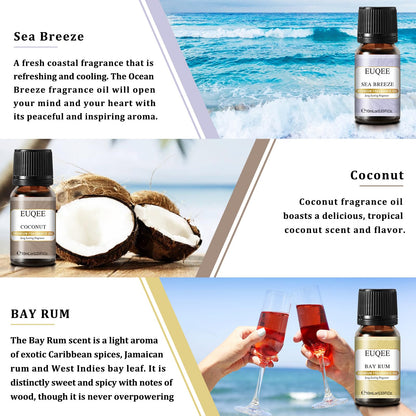 EUQEE Summer Fragrance Oil Gift Set – 6x10ml Holiday Island Aromatherapy Oils