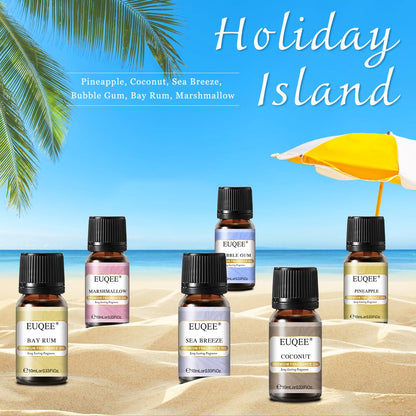 EUQEE Summer Fragrance Oil Gift Set – 6x10ml Holiday Island Aromatherapy Oils
