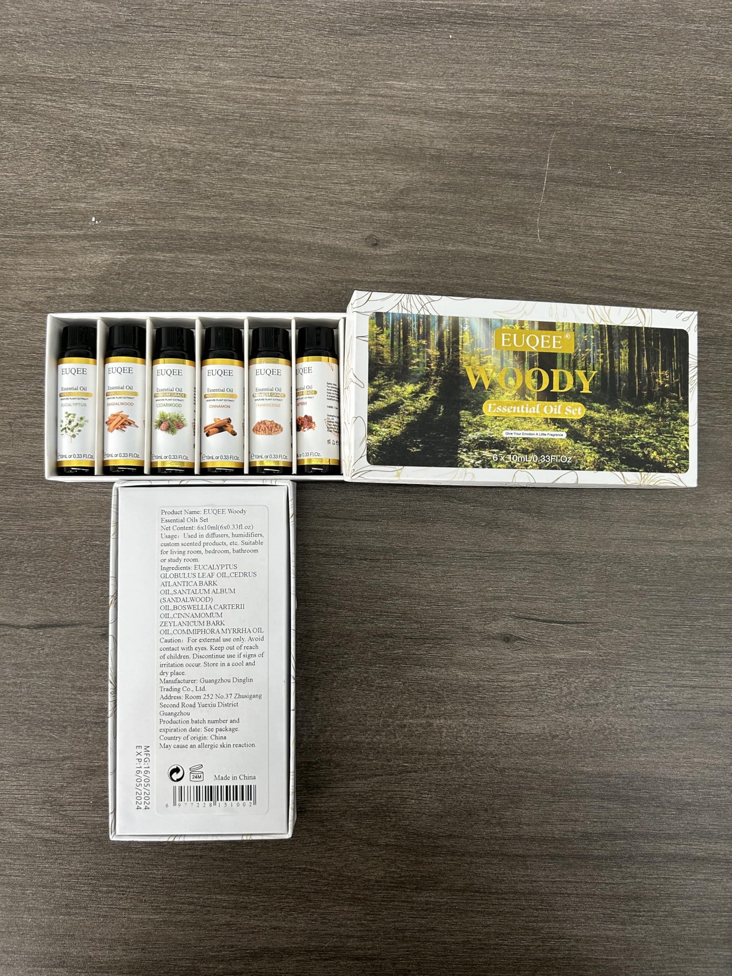 EUQEE 10ml Woody Essential Oils Set – Pure & Natural Aromatherapy (Eucalyptus, Cedarwood, Sandalwood, Frankincense, Cinnamon, Myrrh)