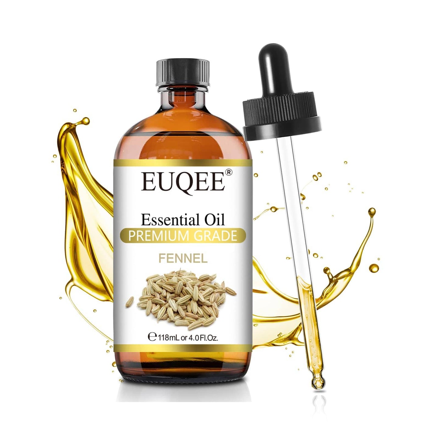 EUQEE Fennel Essential Oil 118ml - Pure Fennel Oil with Glass Dropper for Diffuser, Skin & Aromatherapy