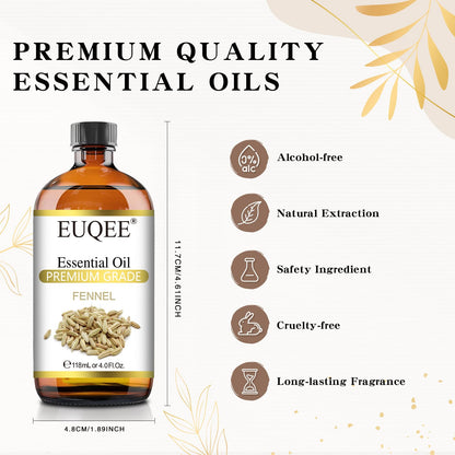 EUQEE Fennel Essential Oil 118ml - Pure Fennel Oil with Glass Dropper for Diffuser, Skin & Aromatherapy