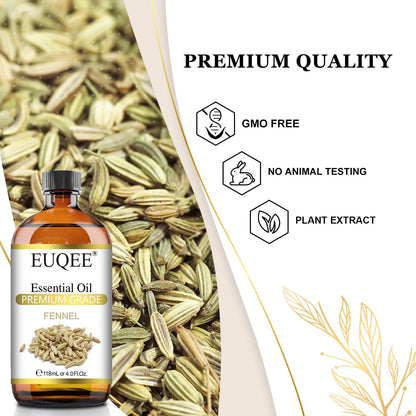 EUQEE Fennel Essential Oil 118ml - Pure Fennel Oil with Glass Dropper for Diffuser, Skin & Aromatherapy