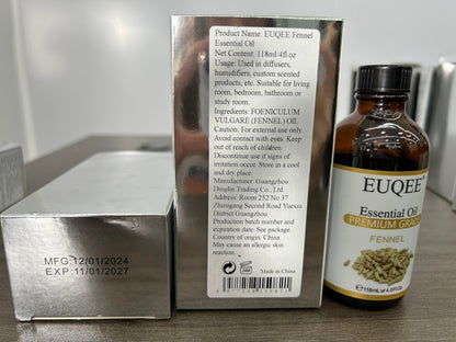 EUQEE Fennel Essential Oil 118ml - Pure Fennel Oil with Glass Dropper for Diffuser, Skin & Aromatherapy