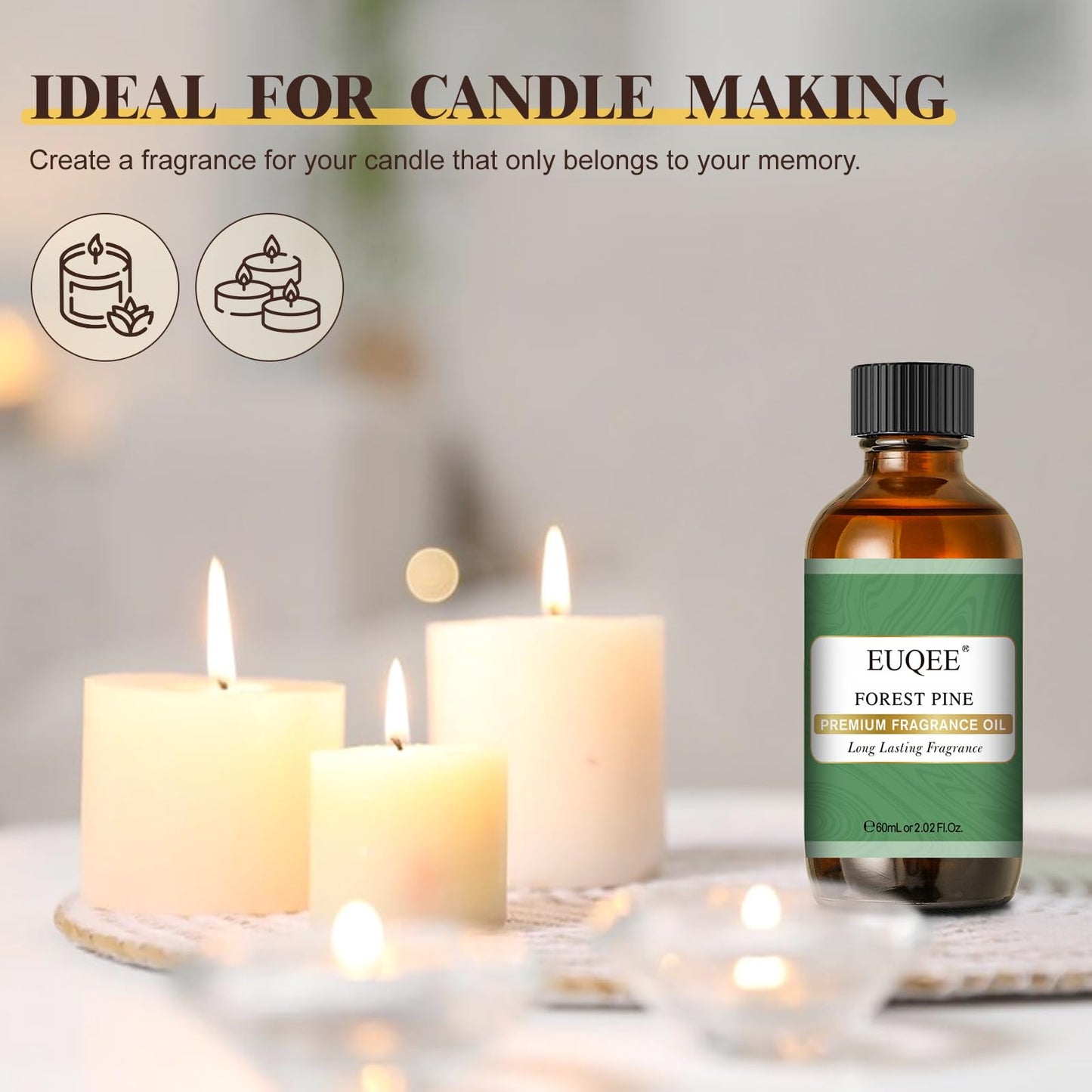 EUQEE Forest Pine Fragrance Oil – Premium 60ml / 2.02 fl oz with Glass Dropper | Diffusers, Candles, Soaps