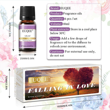 EUQEE Premium Floral Fragrance Oils Set 6x10ml – Diffuser & DIY Candle