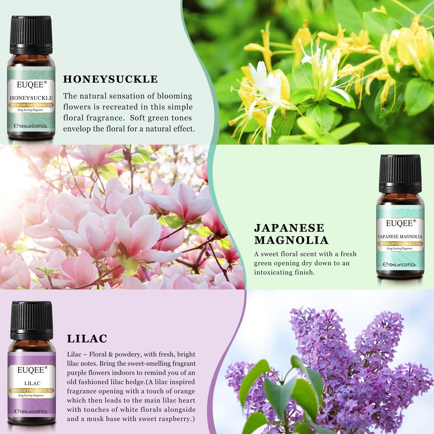 EUQEE Premium Floral Fragrance Oils Set 6x10ml – Diffuser & DIY Candle