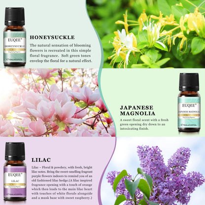 EUQEE Premium Floral Fragrance Oils Set 6x10ml – Diffuser & DIY Candle