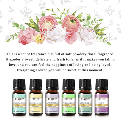 EUQEE Premium Floral Fragrance Oils Set 6x10ml – Diffuser & DIY Candle