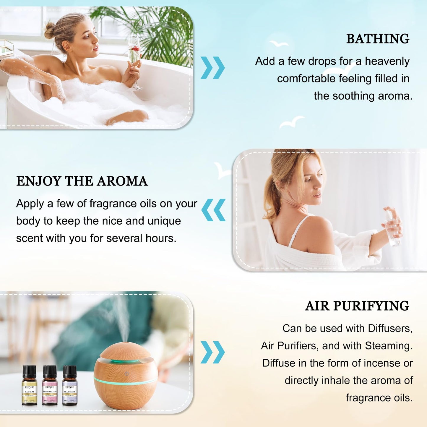 EUQEE Summer Fragrance Oil Gift Set – 6x10ml Holiday Island Aromatherapy Oils