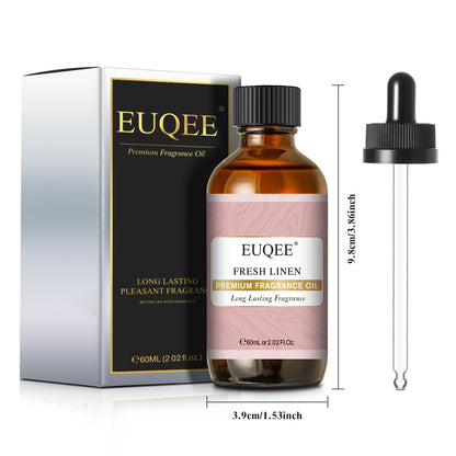EUQEE Fresh Linen Fragrance Oil 60ml – Premium Essential Oil for Aromatherapy, Diffusers, DIY Bath Bombs & Candles