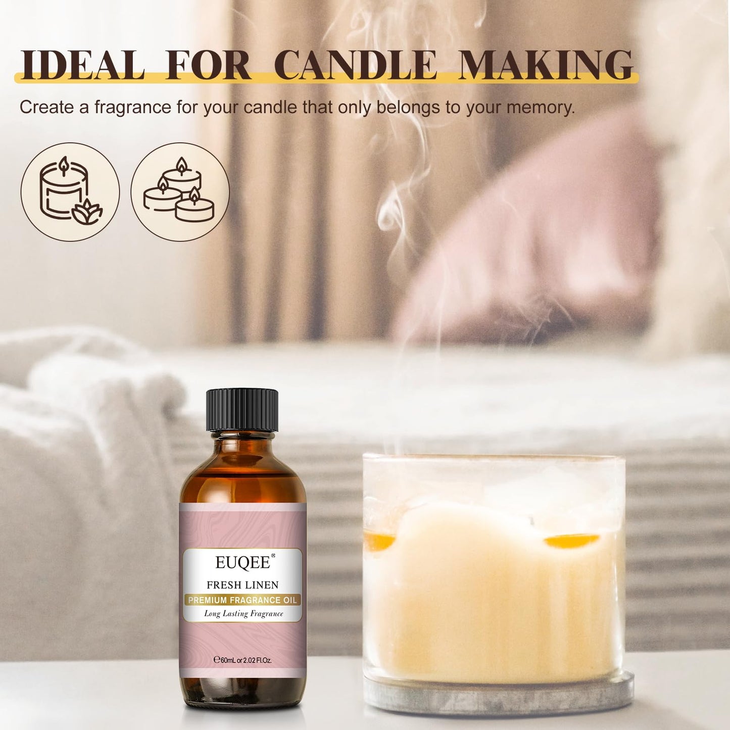EUQEE Fresh Linen Fragrance Oil 60ml – Premium Essential Oil for Aromatherapy, Diffusers, DIY Bath Bombs & Candles