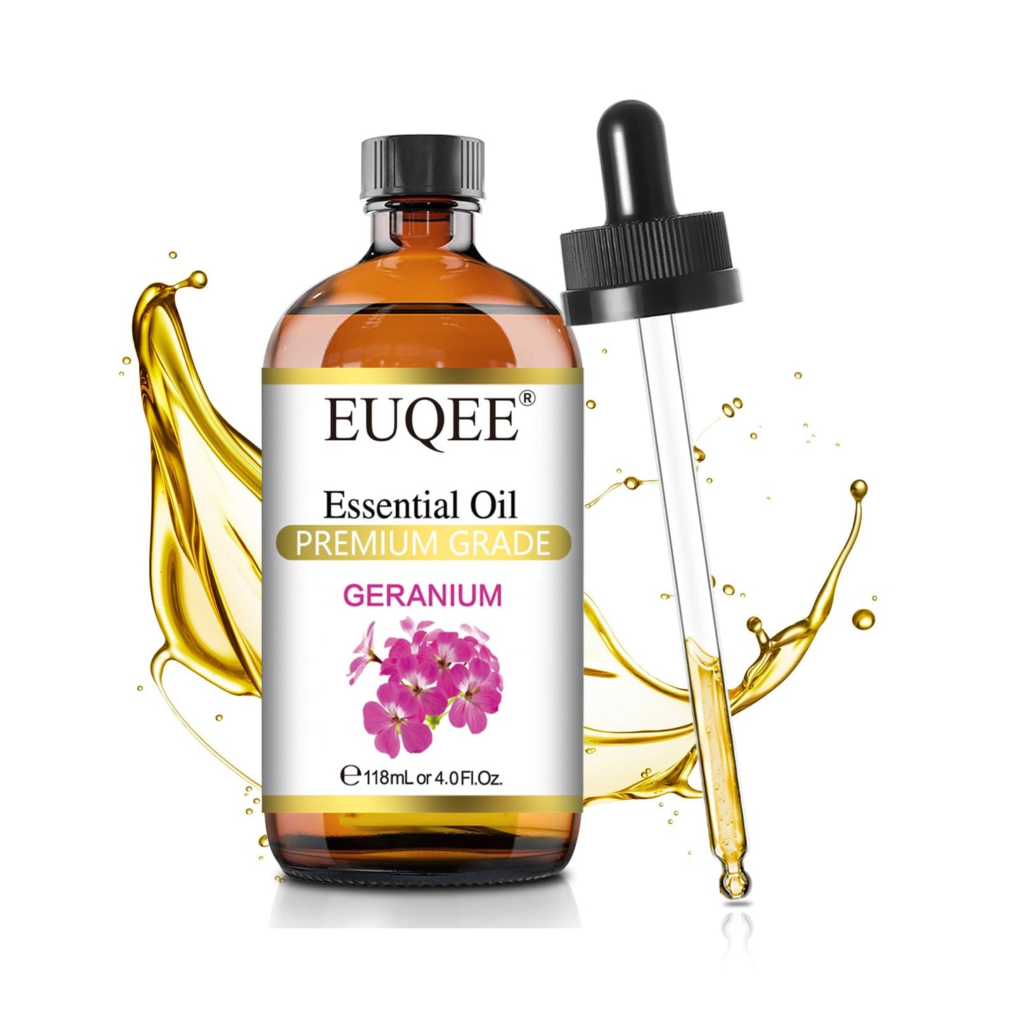 EUQEE Geranium Essential Oil 118 ml | Pure Geranium Oil with Dropper (4 oz)