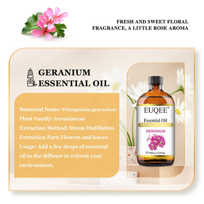EUQEE Geranium Essential Oil 118 ml | Pure Geranium Oil with Dropper (4 oz)