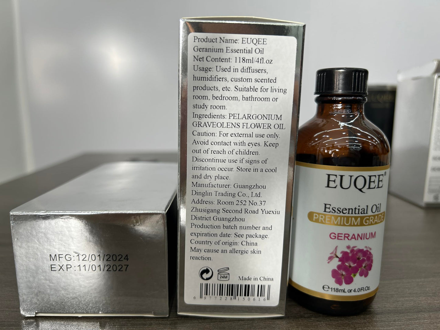 EUQEE Geranium Essential Oil 118 ml | Pure Geranium Oil with Dropper (4 oz)
