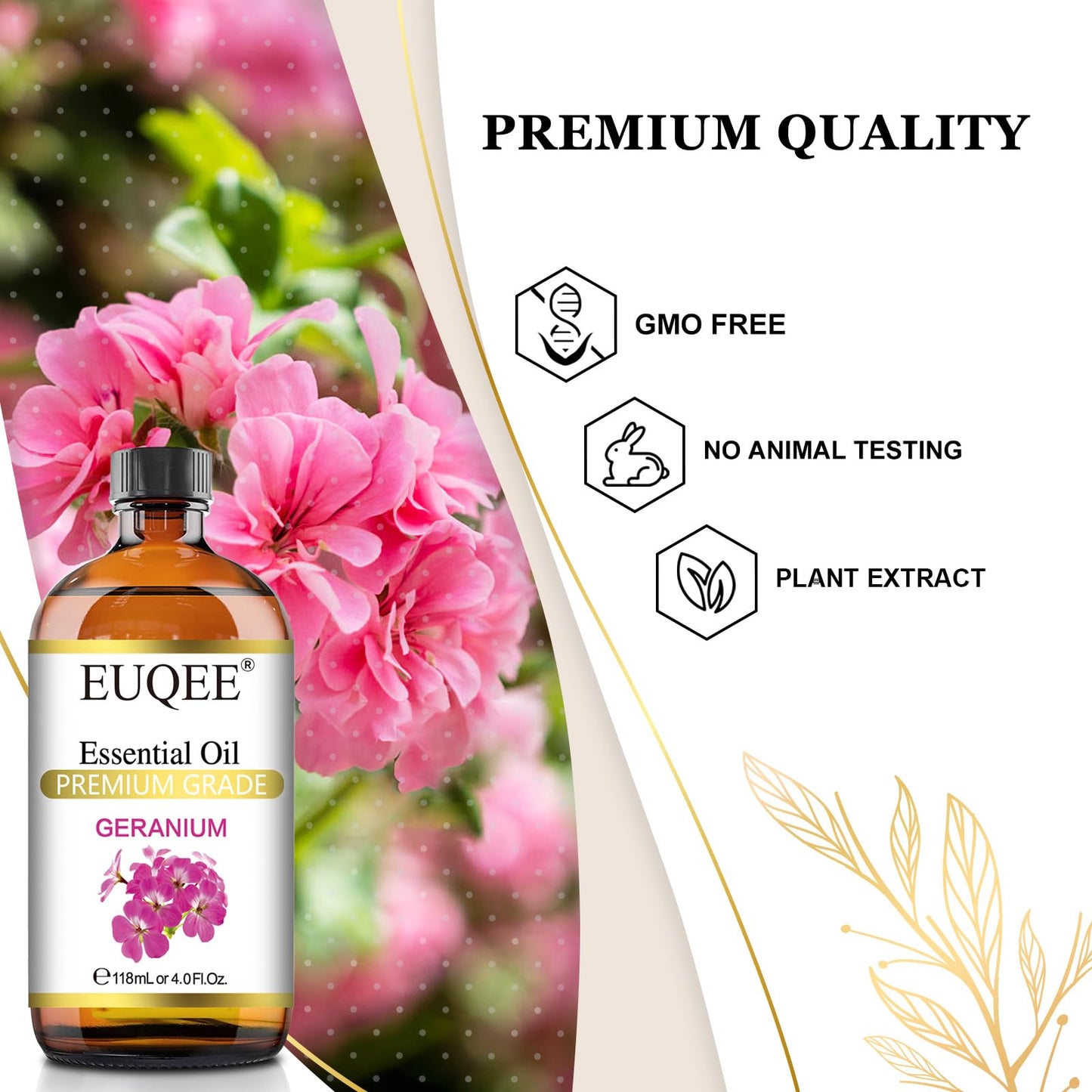 EUQEE Geranium Essential Oil 118 ml | Pure Geranium Oil with Dropper (4 oz)