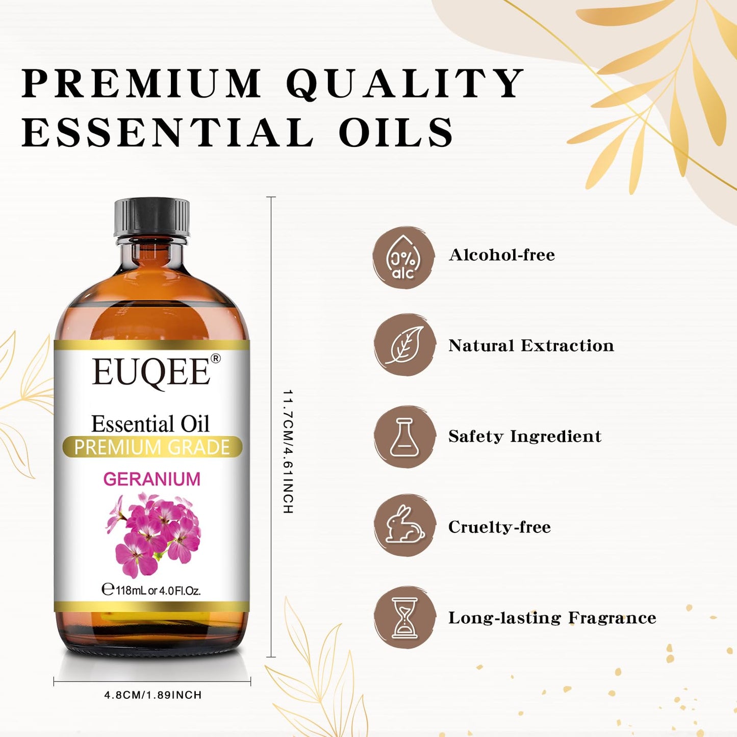 EUQEE Geranium Essential Oil 118 ml | Pure Geranium Oil with Dropper (4 oz)