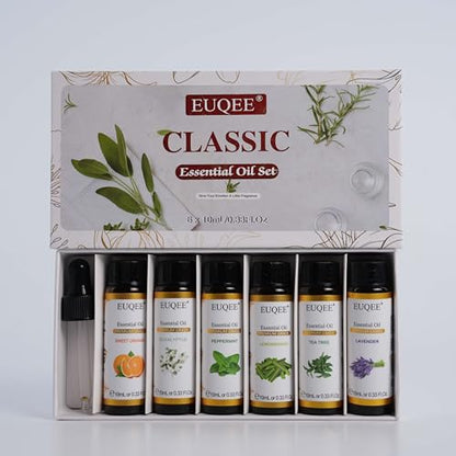 EUQEE 6-Piece Essential Oils Set – 10ml Each (Lavender, Eucalyptus, Peppermint, Tea Tree, Sweet Orange, Lemongrass)