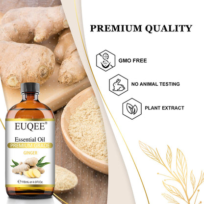 EUQEE Ginger Essential Oil 118mL – Pure Ginger Oil in Amber Bottle with Glass Dropper