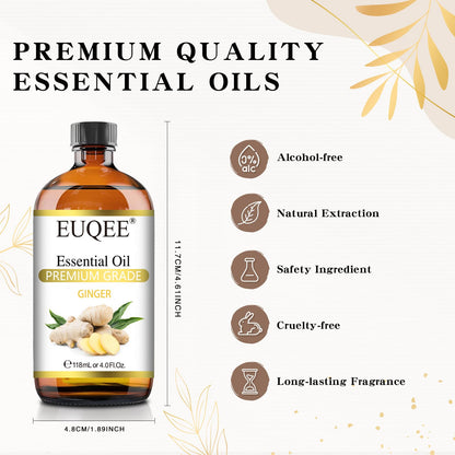 EUQEE Ginger Essential Oil 118mL – Pure Ginger Oil in Amber Bottle with Glass Dropper